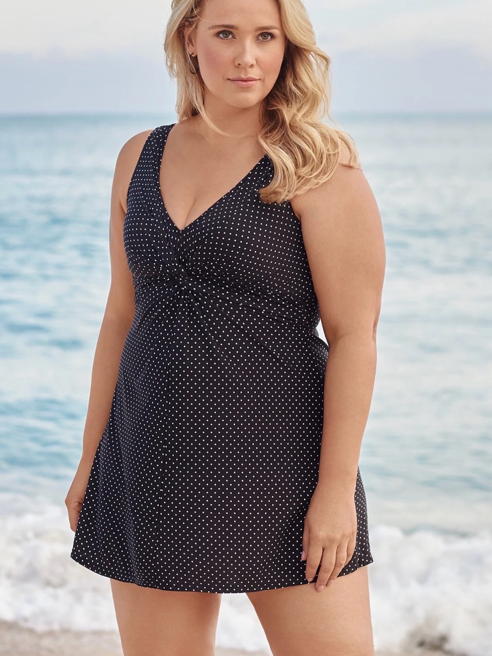 Miraclesuit Marais Swim Dress Pin Point Polka Dot Black White Plus Size 18W
